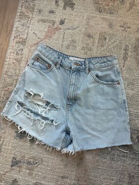 Topshop Light Blue Distressed High-Rise Denim Shorts